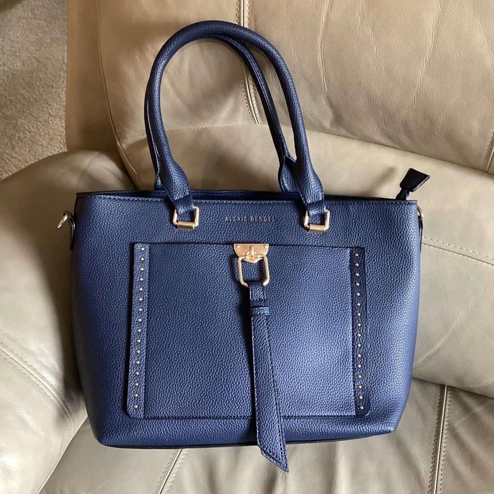Navy Leather Tote BagAlexis Bendel 12”x14”, used only once